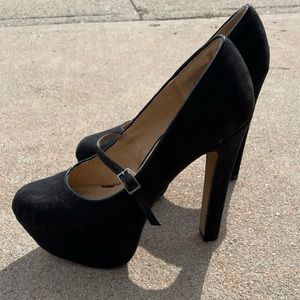Black platform Mary Jane heels
